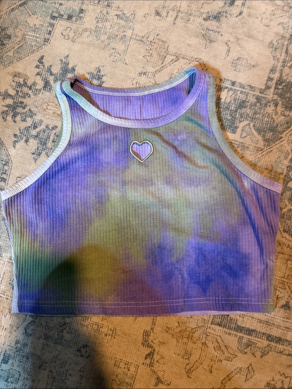 SHEIN Purple Tie-Dye Heart Crop Tank